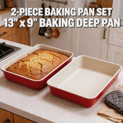 2pcs Baking Pan Set, 13" X 9"Baking Deep Pan, 0.6mm Thick Carbon Steel Cake Pan, Non-Stick Oven-Safe Trays for Baking/Roasting