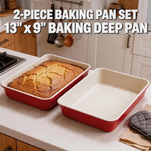 2pcs Baking Pan Set, 13" X 9"Baking Deep Pan, 0.6mm Thick Carbon Steel Cake Pan, Non-Stick Oven-Safe Trays for Baking/Roasting