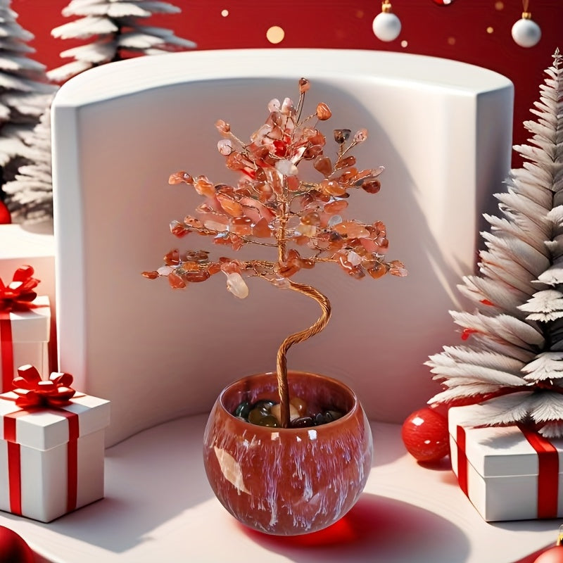 Natural Crystal Gemstone Tree with Ceramic Base 7 Inch Handmade Healing Stone Bonsai Tree Desktop Ornament for Home Office Decor Birthday Valentine Christmas Gift 13 Colors 180mm