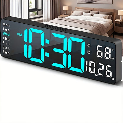 1pc 16inch Smart Digital Wall Clock - Large Color LED Display, Auto 10-Level Brightness, 12/ 24H Time, Temperature/ Humidity Monitor, Dual Alarm with Snooze, USB Powered, Perfect for Living Room/ Office/ Bedroom(Includes Remote Control)
