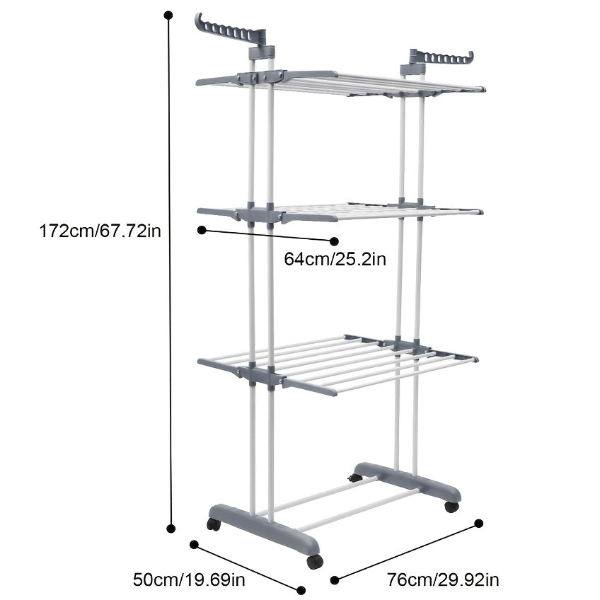 4-Tier Large Clothes Drying Rack - Foldable Frame with Smooth Rolling Casters - Holds 30+ Garments & Adjustable Shelf Heights - Sturdy Metal Laundry Organizer for Small Spaces, Bathroom, Nursery, Drying Racks