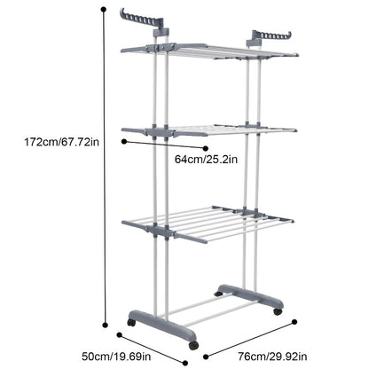 4-Tier Large Clothes Drying Rack - Foldable Frame with Smooth Rolling Casters - Holds 30+ Garments & Adjustable Shelf Heights - Sturdy Metal Laundry Organizer for Small Spaces, Bathroom, Nursery, Drying Racks