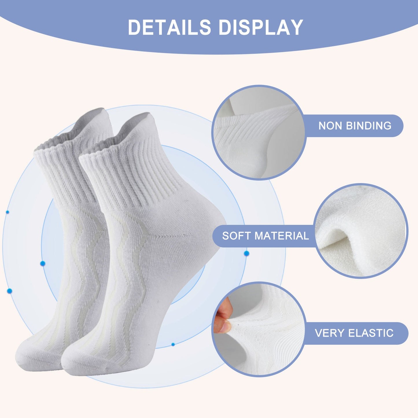 12 Pairs Diabetic Ankle Socks for Men & Women - Ultra Comfort Cotton Ankle Socks, Extra Cushioned Sole, Non-Binding Top And Seamless Toe (Black/White)