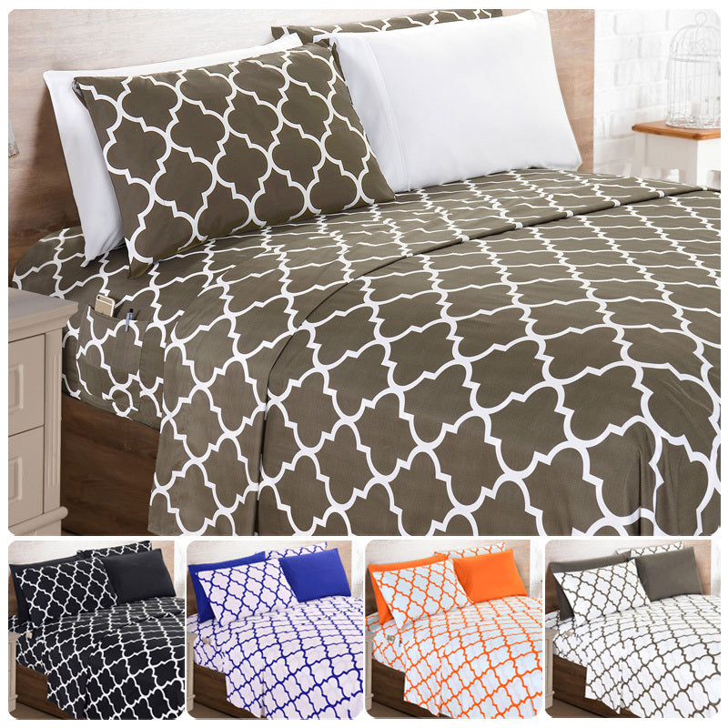 Elegant Comfort Luxury 4/6pcs Geometric Trellis Sheet Set 16 inch deep pockets - Ultra Soft Machine Washable Luxury 6-Piece Bed Sheet Set - Fade and Wrinkle Resistant Premium Hotel Quality Twin/Full/Queen/King Bedding Set- 6PC Sheets For Daily Use, Dorms,