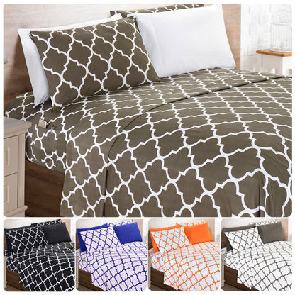 Elegant Comfort Luxury 4/6pcs Geometric Trellis Sheet Set 16 inch deep pockets - Ultra Soft Machine Washable Luxury 6-Piece Bed Sheet Set - Fade and Wrinkle Resistant Premium Hotel Quality Twin/Full/Queen/King Bedding Set- 6PC Sheets For Daily Use, Dorms,