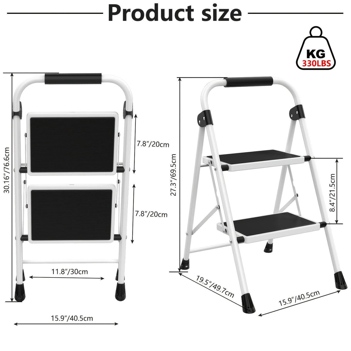 Step Ladder Shelves Heavy Duty Folding Step Stool with Wide Anti-Slip Pedal, 800lbs Storage Shelves Sturdy Steel Ladder Convenient Tool Lightweight Portable Steel Step Stool, 2 Steps 3 Steps, Festival Gifts, Black