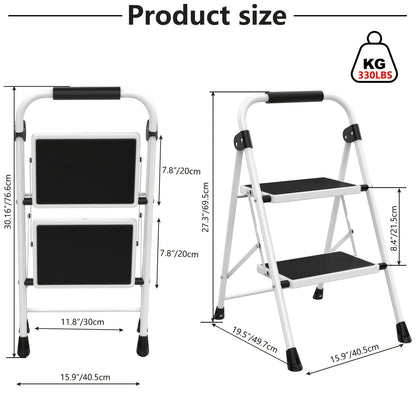 Step Ladder Shelves Heavy Duty Folding Step Stool with Wide Anti-Slip Pedal, 800lbs Storage Shelves Sturdy Steel Ladder Convenient Tool Lightweight Portable Steel Step Stool, 2 Steps 3 Steps, Festival Gifts, Black