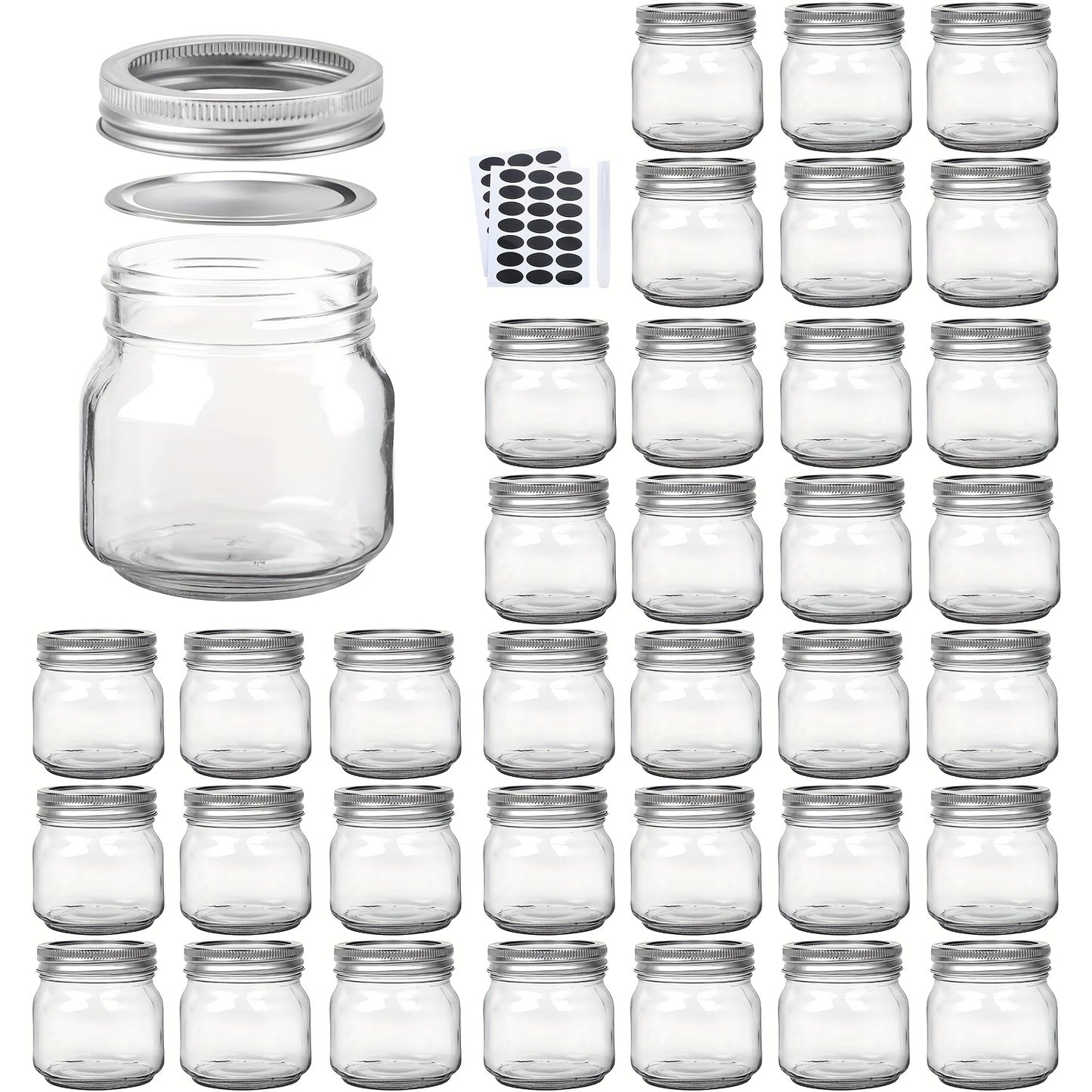 9/18/27/36-Pcs, 8oz Glass Jars with Lids, Regular Mouth Mason Jars for Storage, Spice Canning Jar for Caviar, Herb, Jelly, Jams, Honey, Dishwasher Safe
