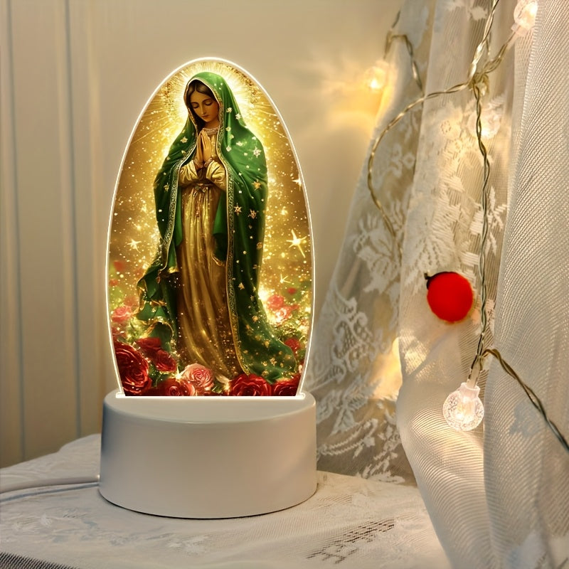 1 Guadalupe Prayer Light with Warm White Light Source And Switch Control Function, Suitable for Christian Home Decoration, Used for Baptism, Worship, Creating Spiritual Atmosphere, New Home Gifts, And Prayer Room Decoration