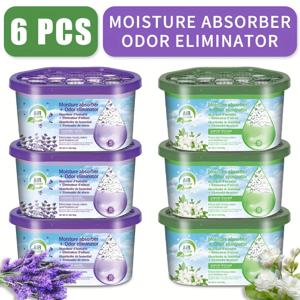 6 Box Portable Dehumidifier Suitable for Small Spaces - Compact PVC Dehumidifier Boxes with Odor Eliminator & Moisture Absorber, Humidity Controller for Closets, Bathrooms, RVs, Boats, Kitchens, Bedrooms - Fresh Air Dehumidifier for Use