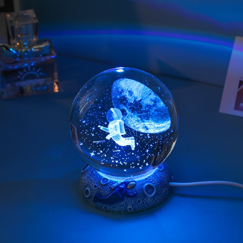 Creative Decorative Night Lights in The Form of 3D Crystal Glass Spheres, Available in Different Styles for Bedroom Tabletop Decoration, Perfect for Holiday Parties And Birthday Presents
