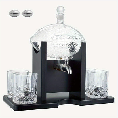 Football Whiskey Decanter Set for Men, Football Gifts for Men, 47oz Liquor Decanter Set with 2 Glasses + 2 Footballs Chillers, Gifts for Dad Husband Boyfriend Coach, for Liquor Bourbon Scotch Vodka