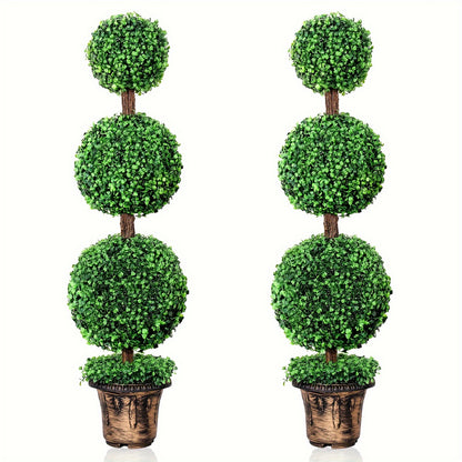 2 Pack Artificial Boxwood Topiary Tree, 3/4ft Topiary Ball Tree Potted Plants Decoration For Front Door Porch Home Living Room, Indoor/Outdoor Use