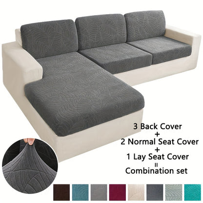 6pcs/Set Sofa Cover, Leaf Jacquard High Elasticity Sofa Cover, Furniture Protective Cover, Concubine-style Sofa Cushion Cover With Elastic Band, Easy To Install, Removable And Easy-to-clean Home Protective Cover, Valentine'S Day Home Decorations