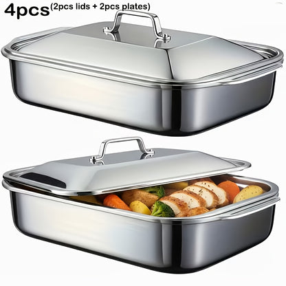 4/8pcs Extra-large Heavy-duty Stainless Steel Baking Sheets, 4/8pcs Set with Lids. Oven Trays, Large-capacity Multi-purpose Heating Trays, And Roasting Pans. Non-stick, Thickened Rectangular Baking Pans, Ideal for Baking Desserts, Bread, And Seafood