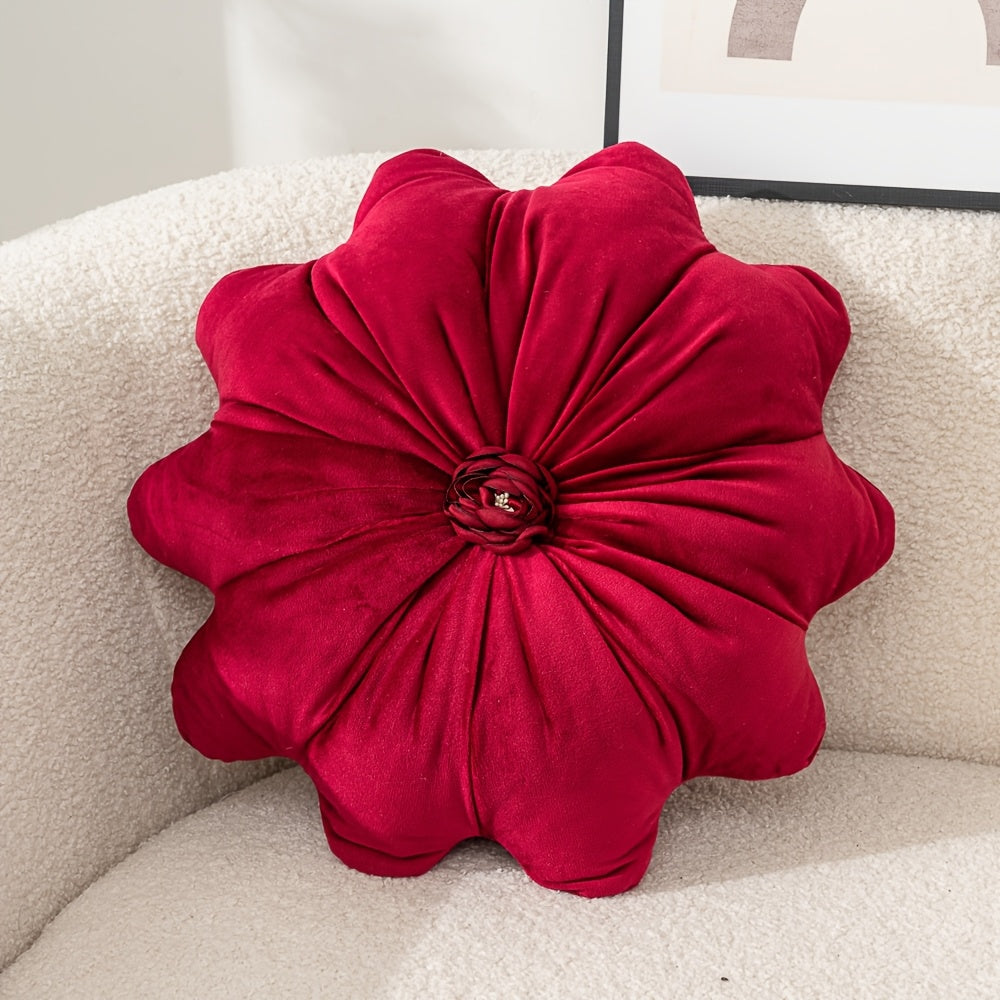 Round Flower Shaped Throw Pillow with Insert 16 Inch Soft Knit Decorative Cushion Machine Washable Zipper for Sofa Bed Car Home Decor 5 Colors