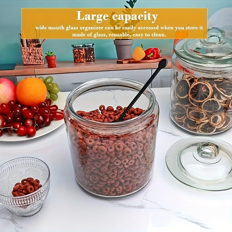 2 Glass Pantry Jars with Flip-Top Lids for Pantry And Countertop - Hand Wash, Reusable Round Containers for Cookies, Candy, Pasta - Set Of 2, Pantry Organization, Glass Storage Jars, Round Pantry Containers, Flip-Top Lid Design