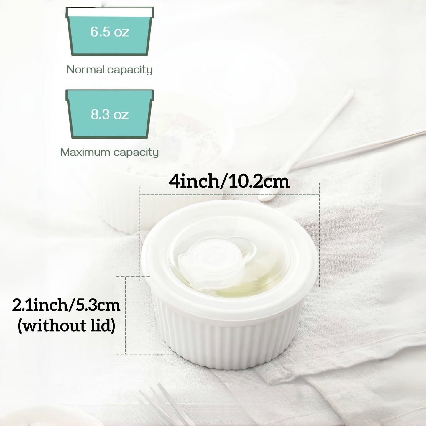 6pcs, Souffle Baking Bowls with Lids, Baking Bowls for Baking, 8oz Creme Brulee Baking Bowls, Porcelain Souffle Baking Bowls, Custard Cups for Baking, Small Bowls for Pudding, Dip Sauces, Charcuterie And Desserts. Bakeware. Kitchenware, White