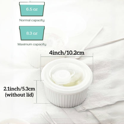 6pcs, Souffle Baking Bowls with Lids, Baking Bowls for Baking, 8oz Creme Brulee Baking Bowls, Porcelain Souffle Baking Bowls, Custard Cups for Baking, Small Bowls for Pudding, Dip Sauces, Charcuterie And Desserts. Bakeware. Kitchenware, White
