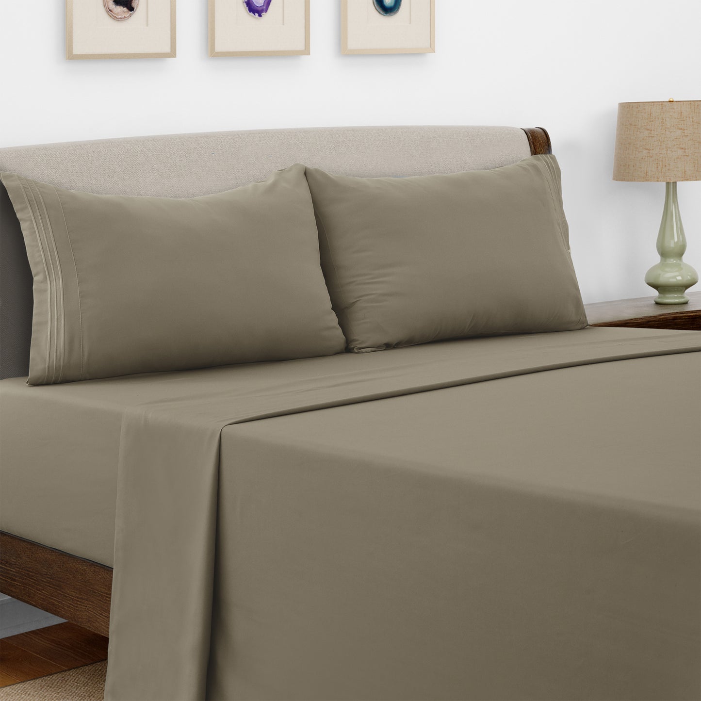 Lux Decor 4 Pieces Solid Bed Sheets - Stylish Comfy Bedding Set - Hotel Luxury Skin Friendly Cooling Sheets & Embroidered Pillowcases Without Filler - Classic Collection With 16 Inches Deep Pocket - Brushed 100% polyester- Shrinkage & Fade Resistant