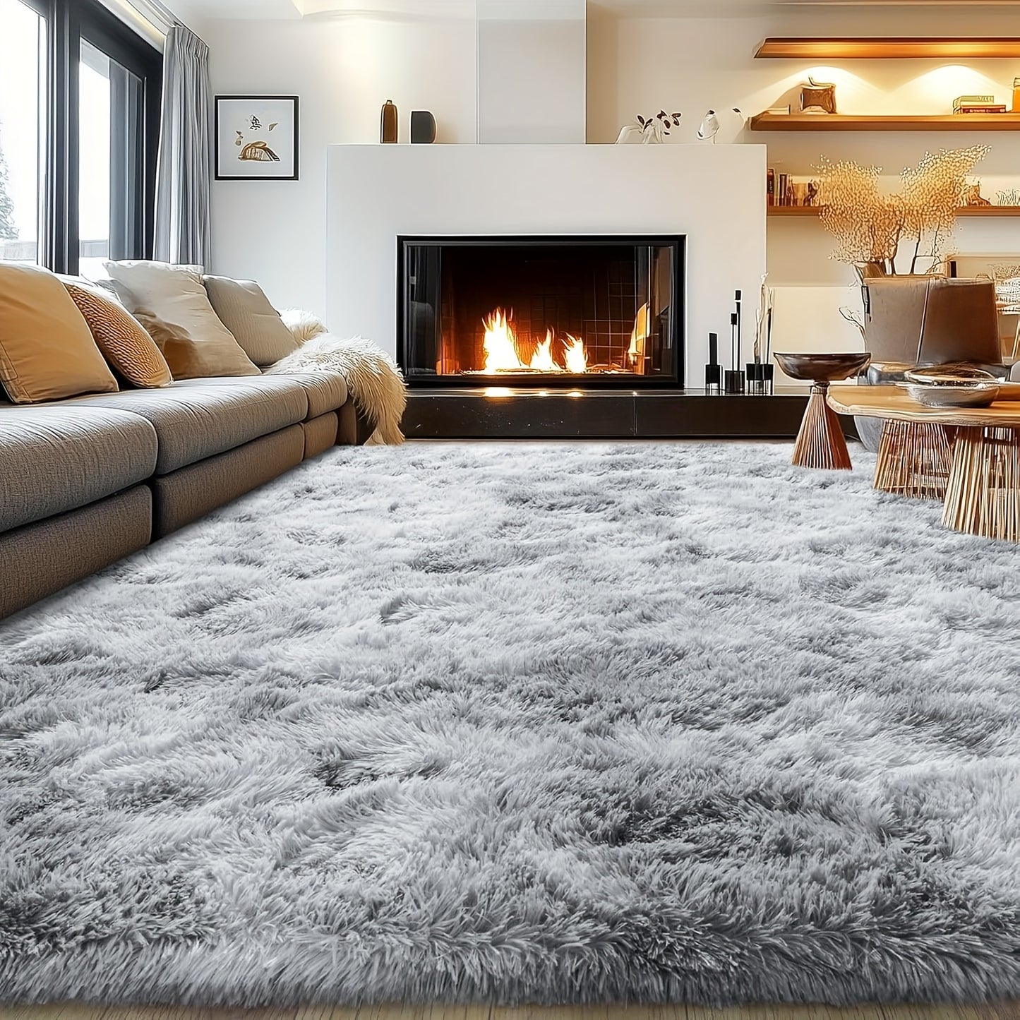 An 8X10 Feet Luxurious Large Rug Designed for The Living Room, Featuring a Fuzzy Plush Texture, This Fluffy Modern Shag Carpet Is Non-Slip And Soft, Perfect for Bedrooms, Study Rooms, Teen Dorms, And As a Home Decor Item Or Christmas Gift
