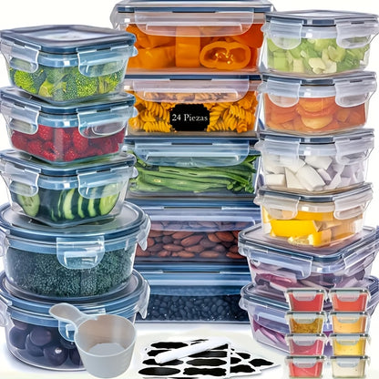 12/24/48pcs Food Storage Containers Set Kitchen Organizers Meal Prep Container Airtight, BPA-Free Reusable Snack Lunch Containers, Easy-Snap Lids, Plastic Snapware(6/12/24 Containers+6/12/24 Lids) Pantry Kitchen Organization with Labels And Marker