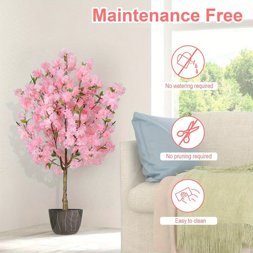 4ft / 6ft Tall Artificial Cherry Blossom Tree, Faux Pink Tree with Plastic Nursery Pot, Artificial Plants for Home Office Indoor Decor(Pink)