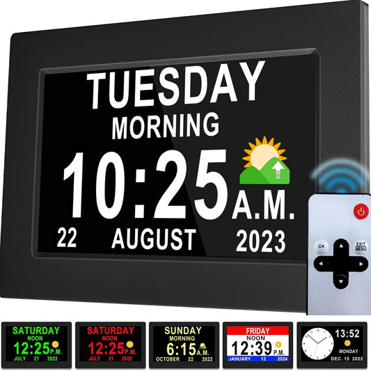Digital Photo Frame Clock, USB Powered, Supports Playing Pictures And Videos from USB And SD Cards, Calendar Clock, Alarm Clock for The Elderly, Dementia Clock, Bedroom Ornament