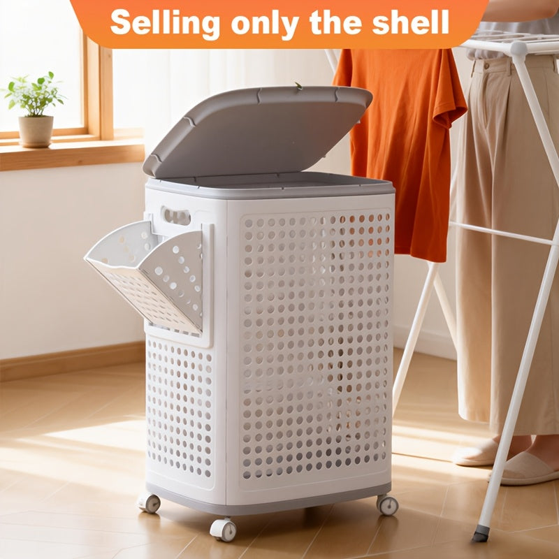 Large Rolling Laundry Basket with Lid And Wheels - Foldable Ventilated Plastic Storage Bin with Lockable Casters, Inner Small Basket for Underwear, Space-Saving Multi-Purpose Organizer for Clothes, Bathroom And Laundry Room, Laundry Baskets