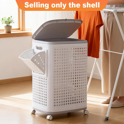 Large Rolling Laundry Basket with Lid And Wheels - Foldable Ventilated Plastic Storage Bin with Lockable Casters, Inner Small Basket for Underwear, Space-Saving Multi-Purpose Organizer for Clothes, Bathroom And Laundry Room, Laundry Baskets