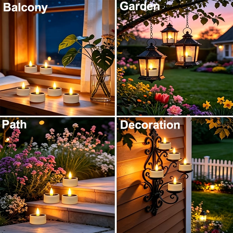 4/6/12pcs Solar Candle Outdoor Waterproof IP44, LED Flameless Solar Tealight Candle with Dusk to Dawn Sensor for Outdoor Window Lanterns Balcony Garden Terrace Decoration