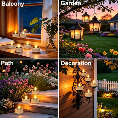 4/6/12pcs Solar Candle Outdoor Waterproof IP44, LED Flameless Solar Tealight Candle with Dusk to Dawn Sensor for Outdoor Window Lanterns Balcony Garden Terrace Decoration