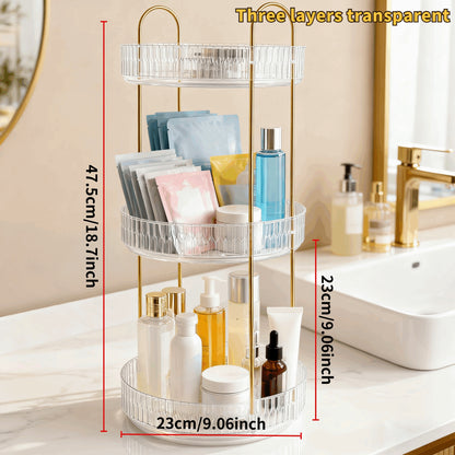 2/3 Floor Bathroom Trays 360 Rotating Makeup Organizer High-Capacity Skincare Clear Make Up Storage Perfume Organizers Detachable Multi-functional Assembly The Third Layer Comes with An Additional 2 U-shaped Hooks And 1 Tray, Bathroom Trays