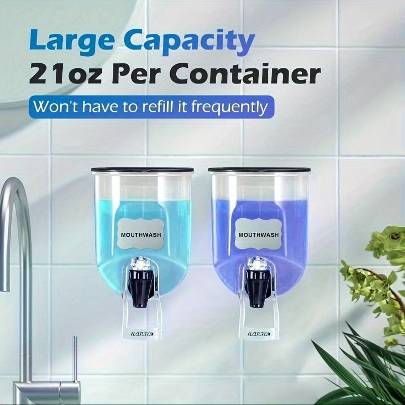 2 Durable Wall-Mounted Mouthwash Dispenser, 21 Oz Plastic Container, No Electricity Required, Bathroom Organization And Storage Additions