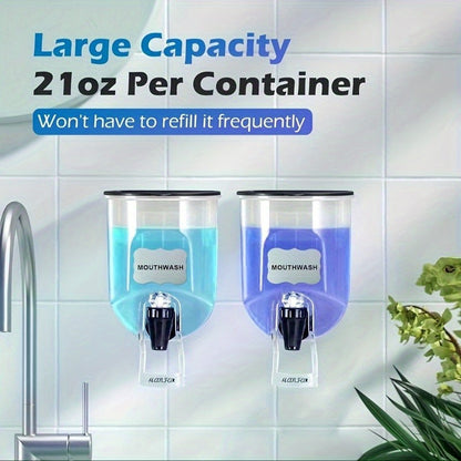 2 Durable Wall-Mounted Mouthwash Dispenser, 21 Oz Plastic Container, No Electricity Required, Bathroom Organization And Storage Additions
