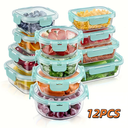 Borosilicate Glass Food Storage Containers Set – 10/12/17pcs Airtight Meal Prep Bento Boxes with Locking Lids, BPA Free, Microwave & Dishwasher Safe, Leak Proof, Mixed Colors