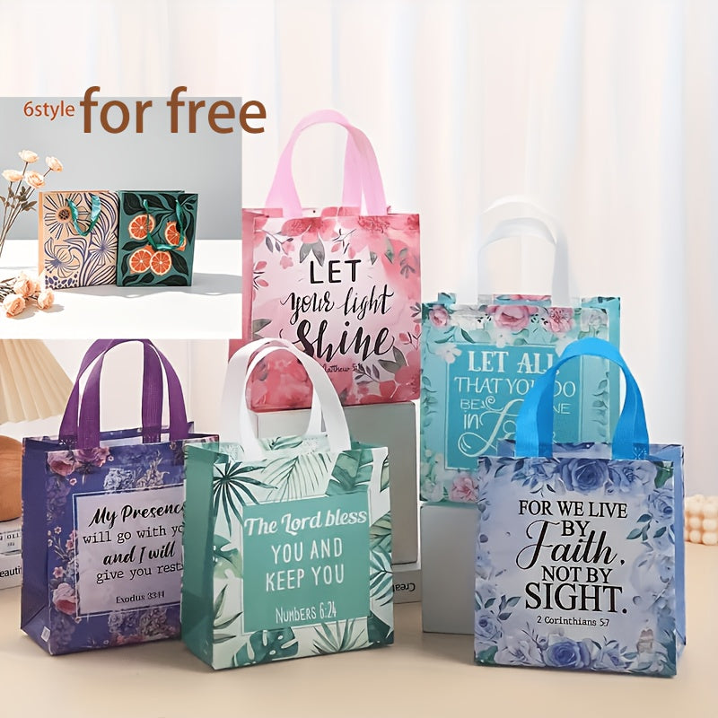 Floral Bible Verse Tote Bags, Reusable Fabric Gift Bags, Inspirational Religious Non-Woven Tote Bags With Handles, For Christian Baptism Wedding And Birthday, For Women And Girls, 32 Pcs