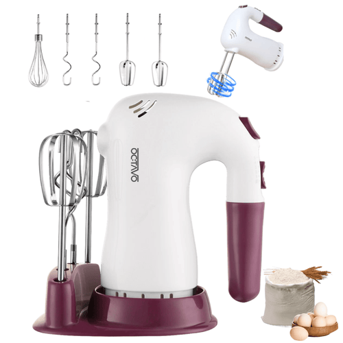 Hand Mixer Electric, 400W Kitchen Mixers with Storage Stand, Turbo Boost/Self-Control Speed + 5 Speed + Eject Button + 5 Stainless Steel Accessories, For Cream, Cake