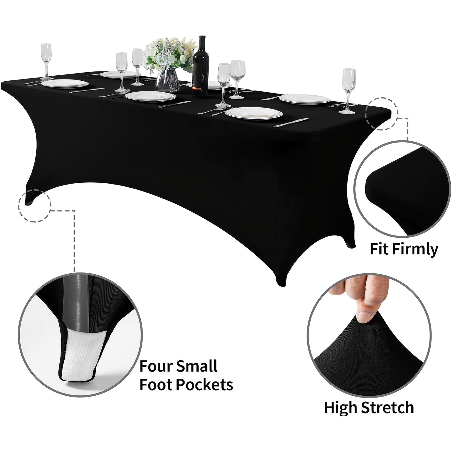 1/2/4/6/8/10pcs, 6-Foot Stretch Spandex Tablecloth, Rectangular Full-Coverage Party Tablecloth, A Must-Have Decoration for Weddings, Birthday Parties, Graduation, Bridal Showers, Trade Shows, Halloween, And Banquets
