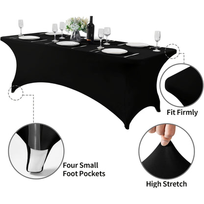 1/2/4/6/8/10pcs, 6-Foot Stretch Spandex Tablecloth, Rectangular Full-Coverage Party Tablecloth, A Must-Have Decoration for Weddings, Birthday Parties, Graduation, Bridal Showers, Trade Shows, Halloween, And Banquets