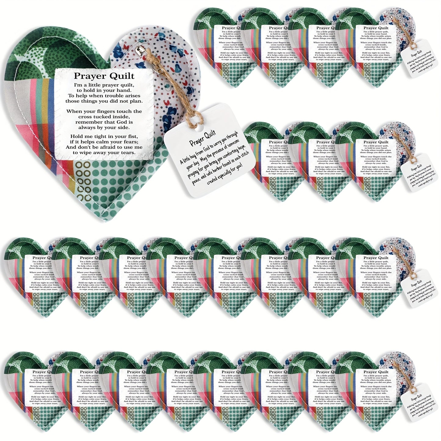 24pcs Mini Prayer Quilts with Cross Heart Pocket & Scripture Cloth Panels - Christian Sympathy Gifts for Women, Mothers Day, Baptism, Hospital Visits - Religious Faith-Based Keepsake Pack with Inspirational Bible Verses, Vibrant Fabric Design