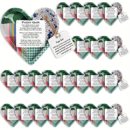 24pcs Mini Prayer Quilts with Cross Heart Pocket & Scripture Cloth Panels - Christian Sympathy Gifts for Women, Mothers Day, Baptism, Hospital Visits - Religious Faith-Based Keepsake Pack with Inspirational Bible Verses, Vibrant Fabric Design