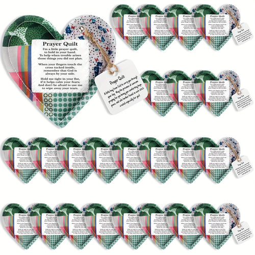 24pcs Mini Prayer Quilts with Cross Heart Pocket & Scripture Cloth Panels - Christian Sympathy Gifts for Women, Mothers Day, Baptism, Hospital Visits - Religious Faith-Based Keepsake Pack with Inspirational Bible Verses, Vibrant Fabric Design