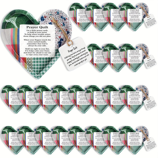 24pcs Mini Prayer Quilts with Cross Heart Pocket & Scripture Cloth Panels - Christian Sympathy Gifts for Women, Mothers Day, Baptism, Hospital Visits - Religious Faith-Based Keepsake Pack with Inspirational Bible Verses, Vibrant Fabric Design