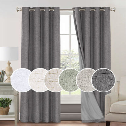 2 Panels 100% Blackout Linen Textured Curtains Thermal Insulated Curtains for Winter Noise Reducing Window Drapes with Grommet for Hall Room Bedroom Living Room PRINCEDECO