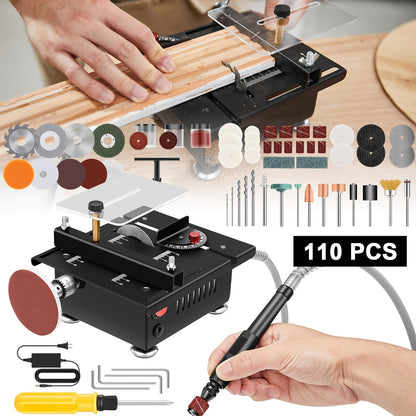 AUXTUR Mini Table Saw, Multifunctional Portable Adjustable, Cutting, Sanding, Carving, Drilling, All-In-One Machine, 7-Level Speed Adjustable Power Supply for Cut Metal Wood Plastic Acrylic
