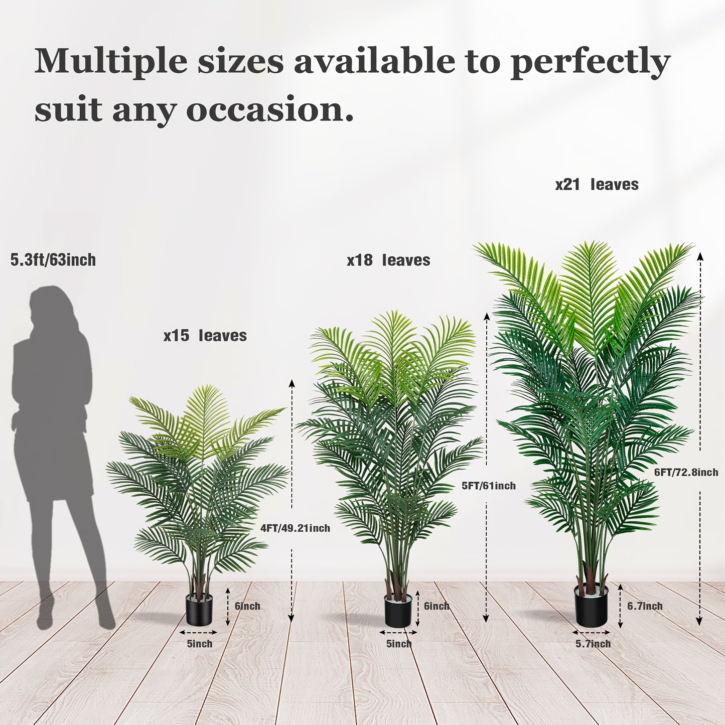 Artificial Palm Tree Fake Indoor Plant – 4/5/6FT Faux Tropical Areca Palm with Realistic Leaves, Planter Options, for Living Room Bedroom Office Patio Home Decor