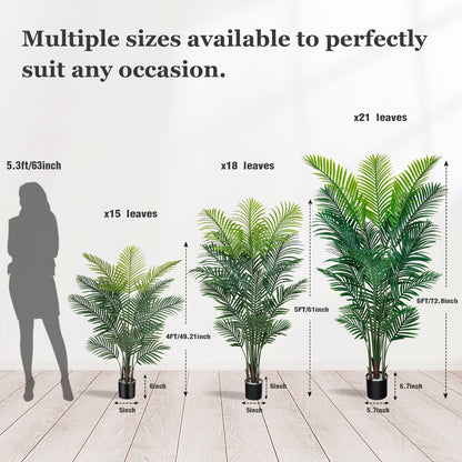 Artificial Palm Tree Fake Indoor Plant – 4/5/6FT Faux Tropical Areca Palm with Realistic Leaves, Planter Options, for Living Room Bedroom Office Patio Home Decor
