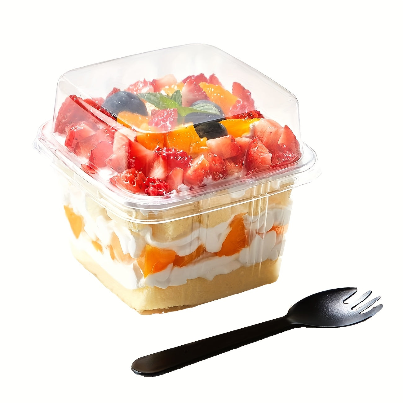 100pcs 8Oz Square Clear Plastic Dessert Cups with Lids And Sporks Disposable Cake Cups for Pudding Fruit Mousse Yogurt Shortcake Ice Cream for Christmas Thanksgiving Valentine'S Day Party Supplies