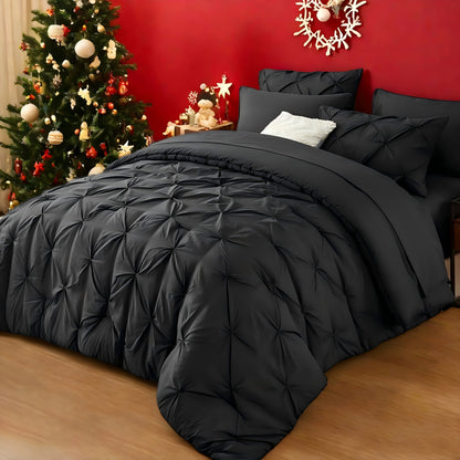 5/7pcs Luxurious Pleated Comforter Collections - Exceptionally Soft Plush Fiber Filling, Suitable for Year-Round Warmth - Includes Quilted Comforter, Flat Sheet, Fitted Sheet, Pillowcases, Pillow Shams, Complete Bed Set